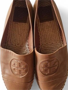 Tory Burch Tan Leather Espadrille Slip-Ons